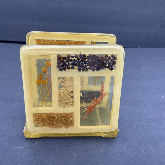 Vtg Napkin Holder 70's Lucite Resin Acrylic Seeds Flowers Farmhouse Granola - Picture 3 of 12
